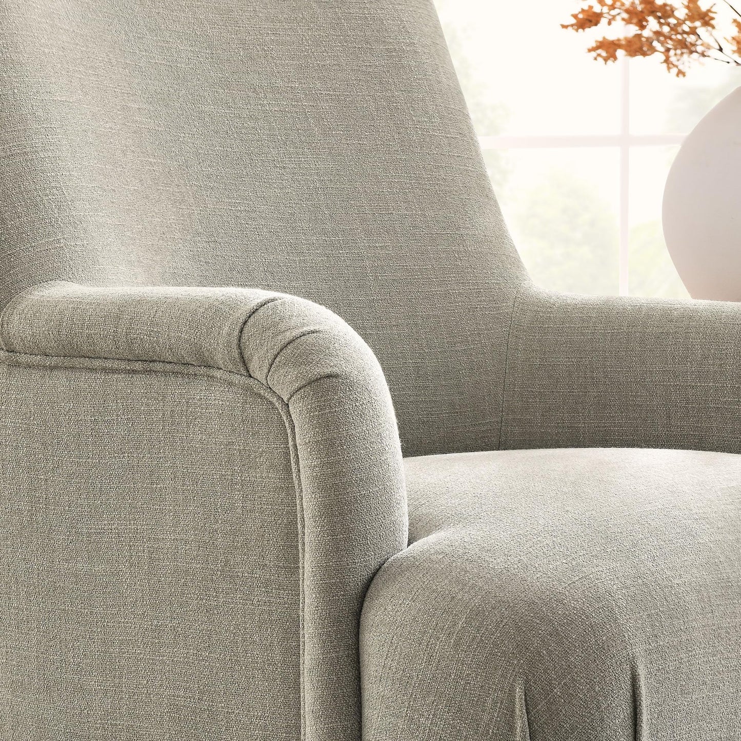 Modway Ellington Living Room Accent Armchair in Linen – Fabric Upholstered Reading Arm Chair with Wooden Legs – Modern Lounge Chair with French Piping Trim