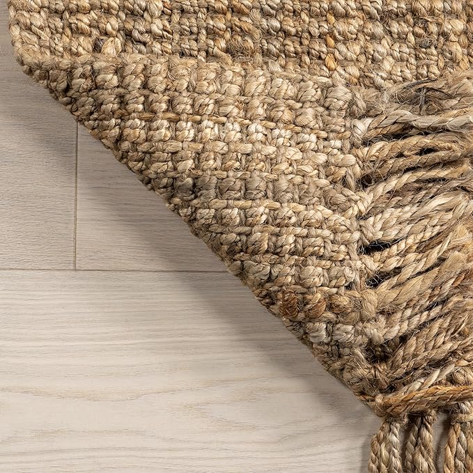 Nuloom Daniela Natural, 8' Square, Handmade, Jute, Tassel, Soft and Textured, High Traffic, Stain Resistant, Easy Clean, Durable Area Rug for Bedroom, Living Room, Dining Space, Foyer, Entryway
