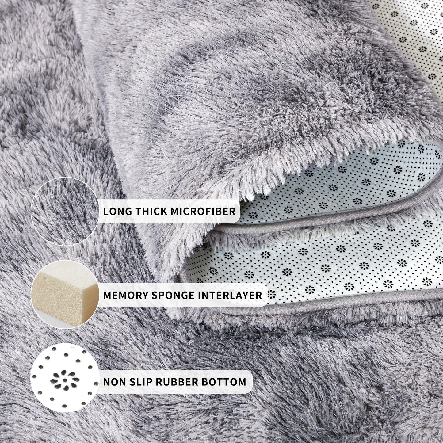 Tepook Area Rugs 10x14 for Living Room, Super Soft Fluffy Rugs for Bedroom, Modern Shaggy Rug Fuzzy Carpets for Kids, Plush Indoor Nursery Home Decor Rug with Non-Slip Bottom, Tie-Dyed Light Grey