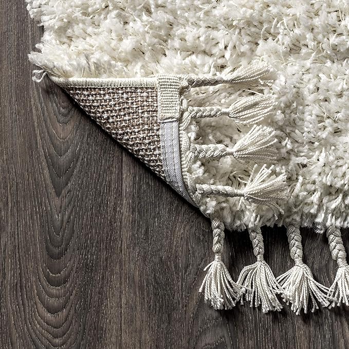 JONATHAN Y Mercer Shag Plush Tassel White Runner Rug, 2x8, Contemporary, Modern, Easy-Cleaning for Living Room, Bedroom, Kitchen, Pet Friendly, Non-Shedding (MCR100A-28)