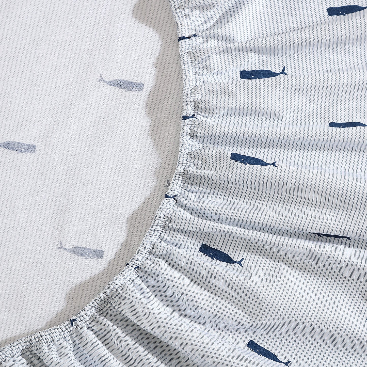 Nautica - Queen Size Sheet Set, Crisp Cotton Percale Bedding with Matching Pillowcases, Fully Elastic Fitted Sheet, Deep Pocket, Nautical Room Decor, Breathable All-Season Comfort (Whale Stripe Blue)