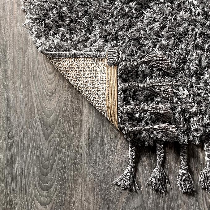 JONATHAN Y Mercer Shag Plush Tassel Charcoal Indoor Area Rug, 5x8, Contemporary, Modern, Easy-Cleaning for Living Room, Bedroom, Kitchen, Pet Friendly, Non-Shedding (MCR100B-5)