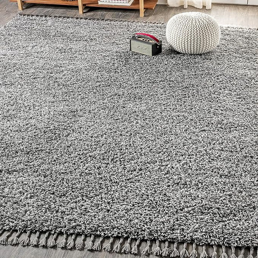 JONATHAN Y Mercer Shag Plush Tassel Charcoal Indoor Area Rug, 5x8, Contemporary, Modern, Easy-Cleaning for Living Room, Bedroom, Kitchen, Pet Friendly, Non-Shedding (MCR100B-5)